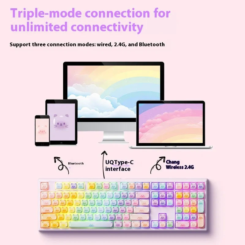 Coloured sugar cat design Bluetooth mechanical keyboard with piano switches