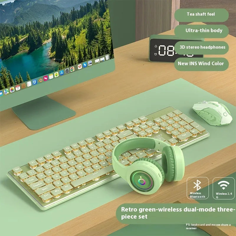 Prewalker V3 wired keyboard and mouse suit in retro green colour on desktop
