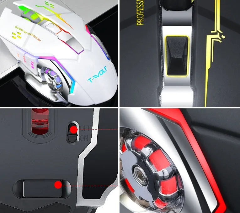 Black or white wireless silent click mouse with six buttons for laptop computers