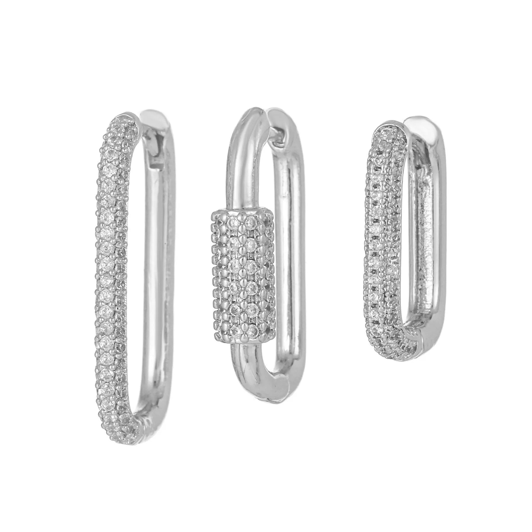 Geometric copper ear clip three-piece set with micro inlaid zircon detailing in gold and white finishes