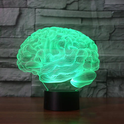 3D acrylic brain illusion LED lamp with colour changing modes and remote control on desk