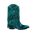Women's chunky heel tassel boots with over 8cm stiletto heels, PU upper, and mid-calf height