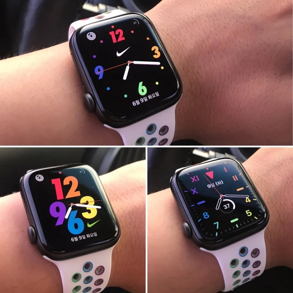 Silicone sports wristband with adjustable single buckle strap in black, rainbow or white colours