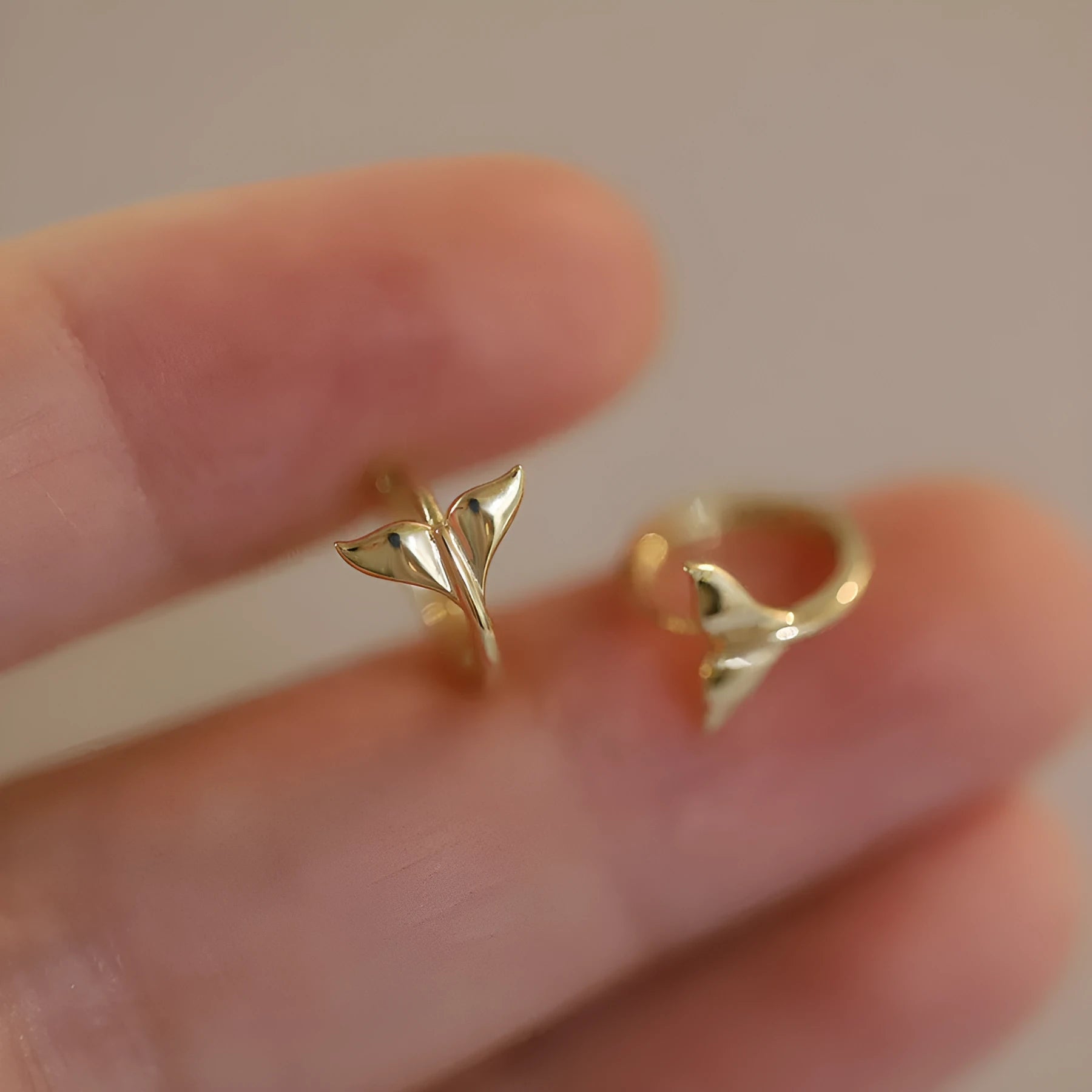 S925 sterling silver fishtail earrings with 14k gold plating in gold colour