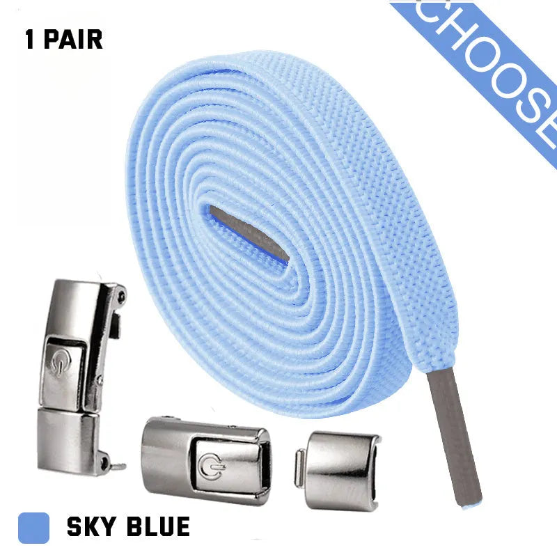 Press lock elastic shoelace with 8mm flat width and cotton weave on a trainer.