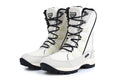 Women's genuine leather mid-calf thermal snow boots in black colour with round toe and rubber sole