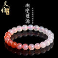 Natural gradient Yanyuan agate bracelet with spherical beads on a white background.