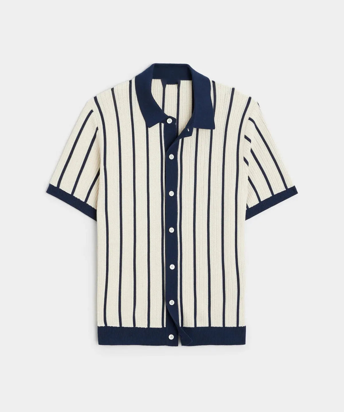 Men's white British style asymmetric lapel knitted top with stripe pattern and ice silk fabric