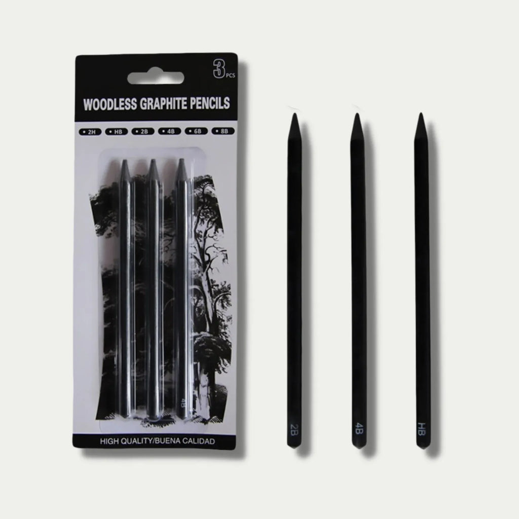 Set of six wood-free graphite sketching pencils in HB, 2B, 4B, 6B, 8B and EE grades