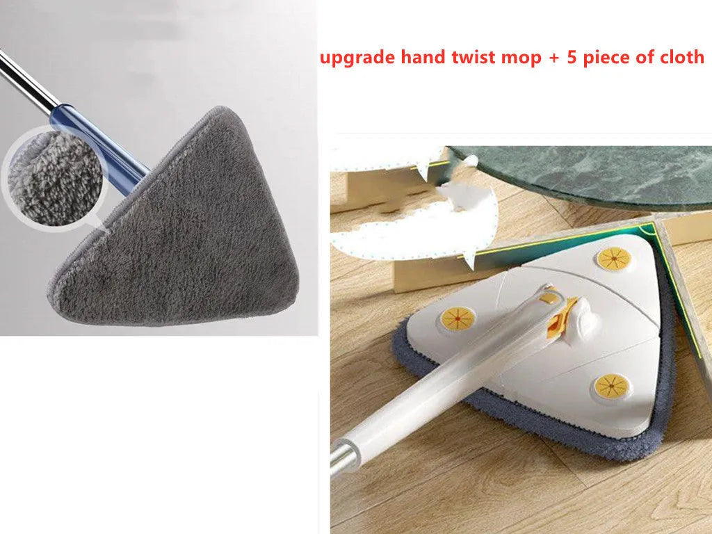 Extendable triangle cleaning mop with rotating head and stainless steel pole in blue colour