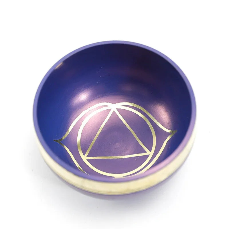 Handmade Himalaya singing bowl in one of seven colours: orange red, green, blue, sky blue, purple, yellow, or red