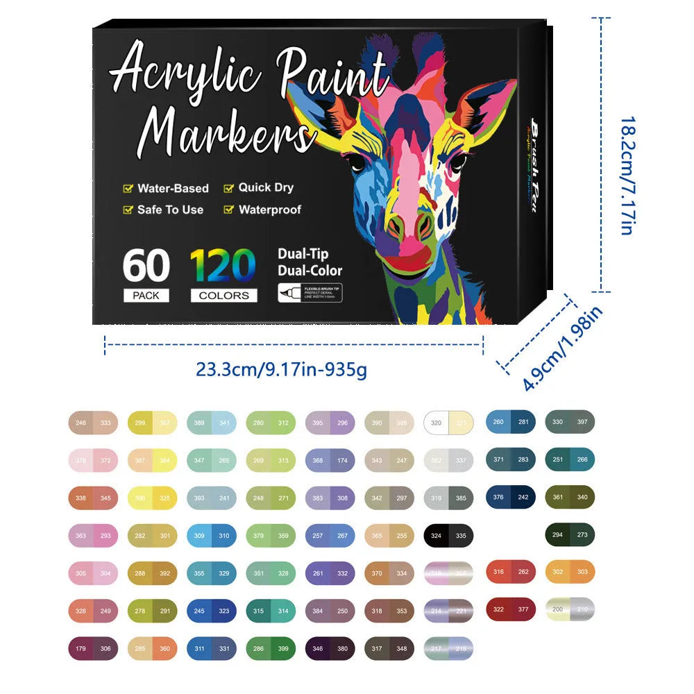 Double-headed two-colour acrylic marker pen set for children's painting with 24 to 168 colours