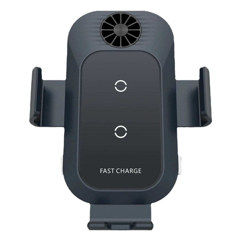 C35 colour car wireless charger phone holder mounted on car air vent, showing automatic clamping arms.
