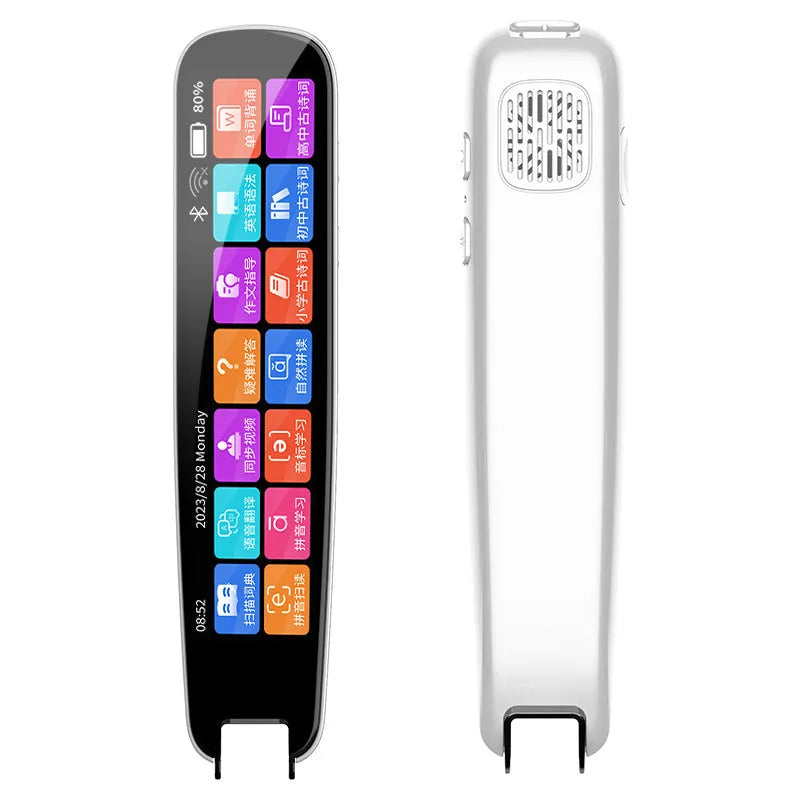 Dark gray universal offline scan translation pen for English language study showing dimensions