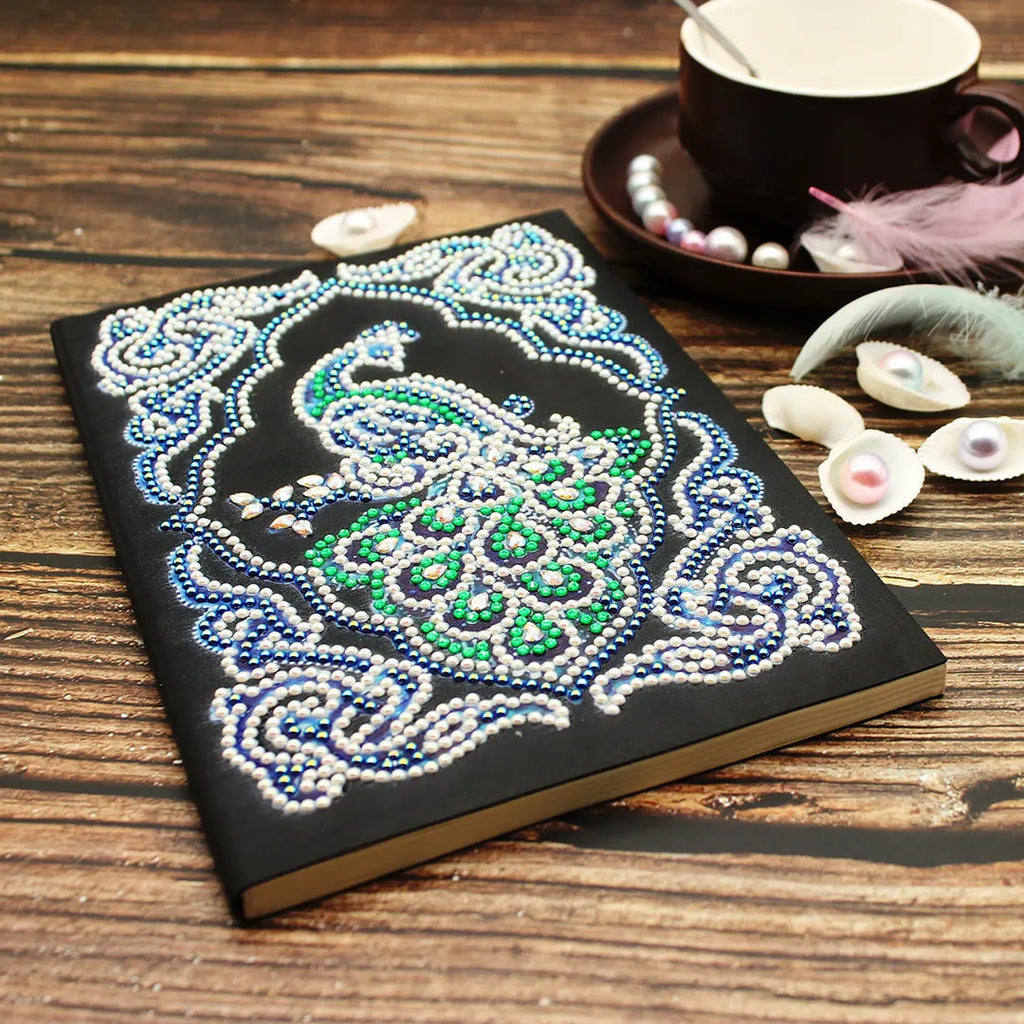 Black A5 diamond painting notebook with shaped and bright crystal drills on cover