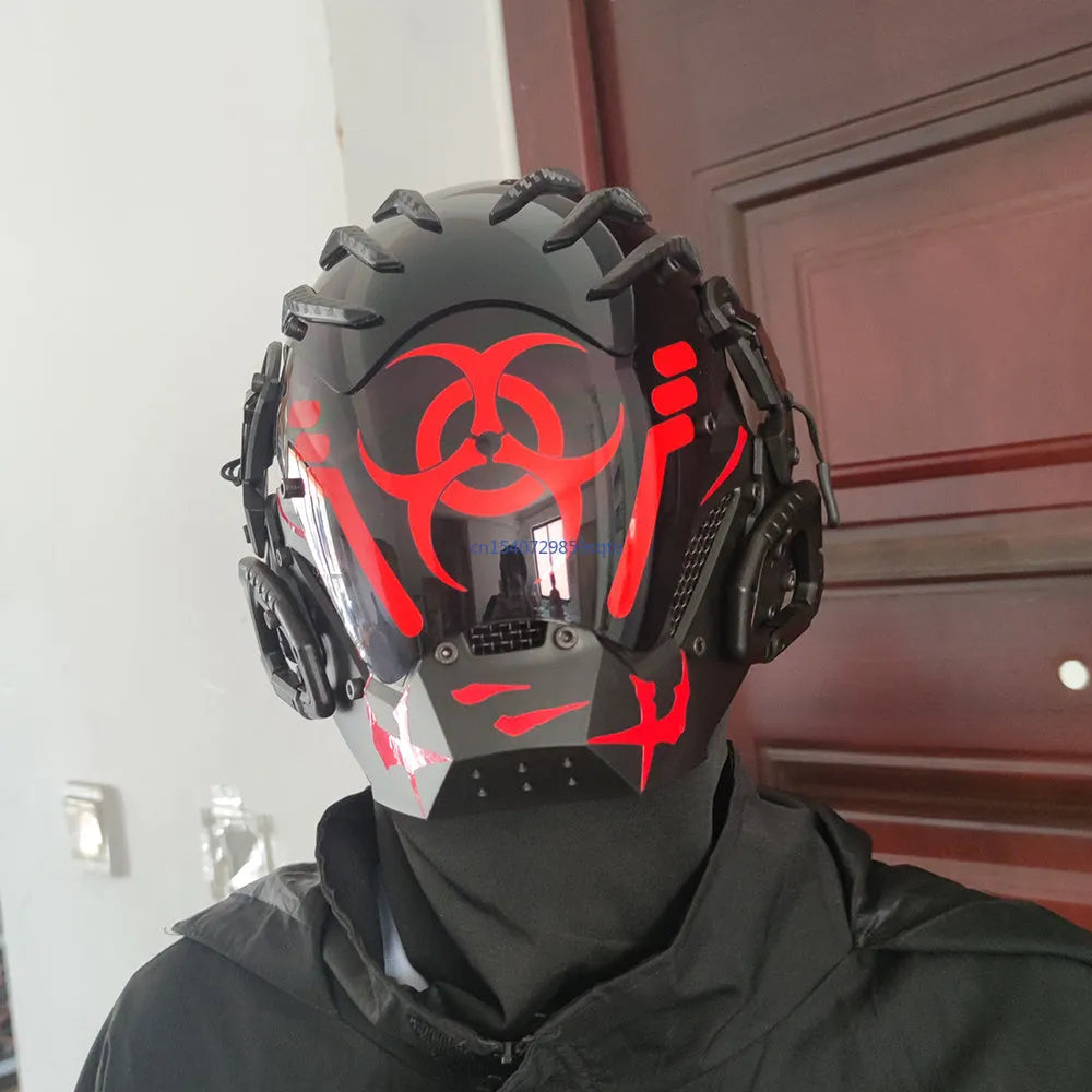 Black full face prop mask helmet for cyberpunk and Halloween costumes