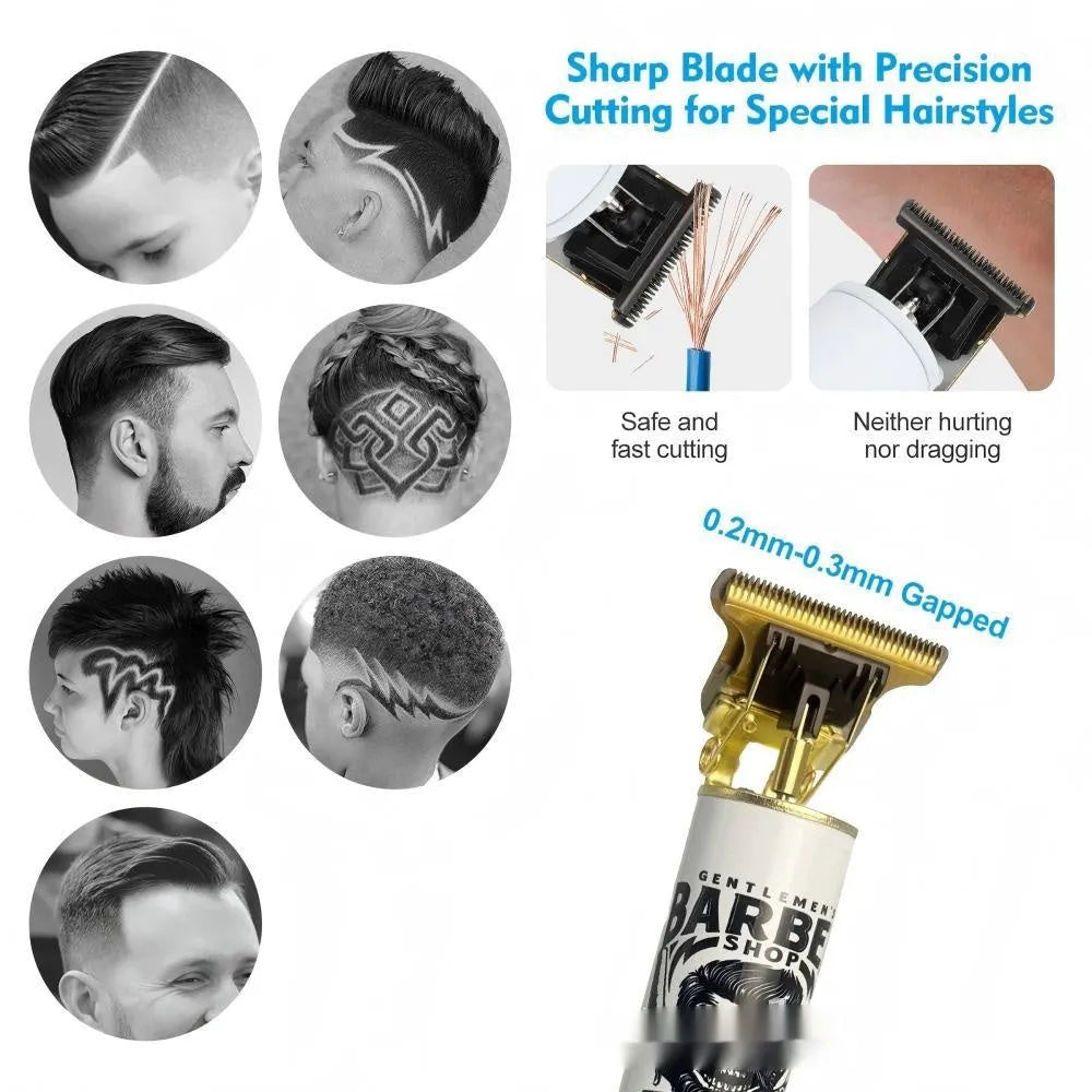 USB rechargeable stainless steel hair clipper with 4-in-1 grooming kit components