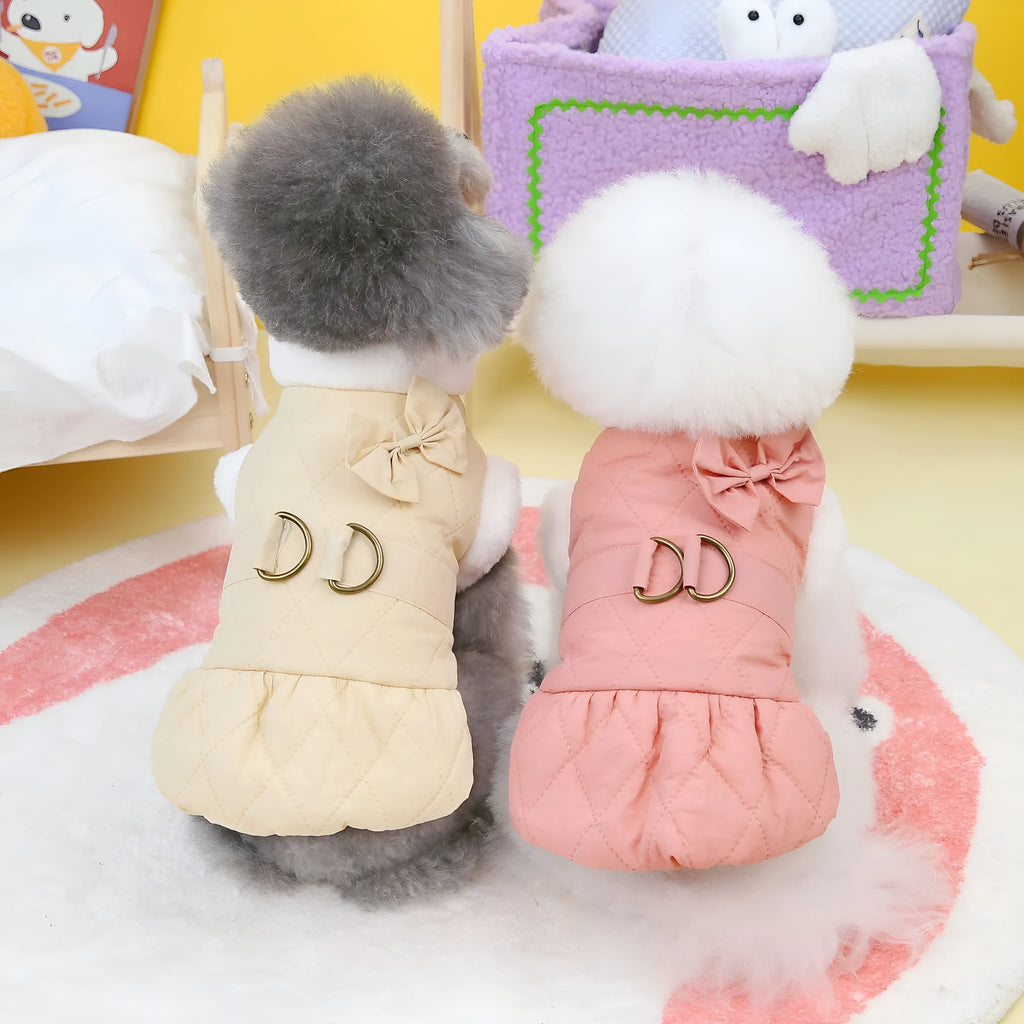 Pet dog clothes small dog butterfly cotton-padded dress in apricot colour