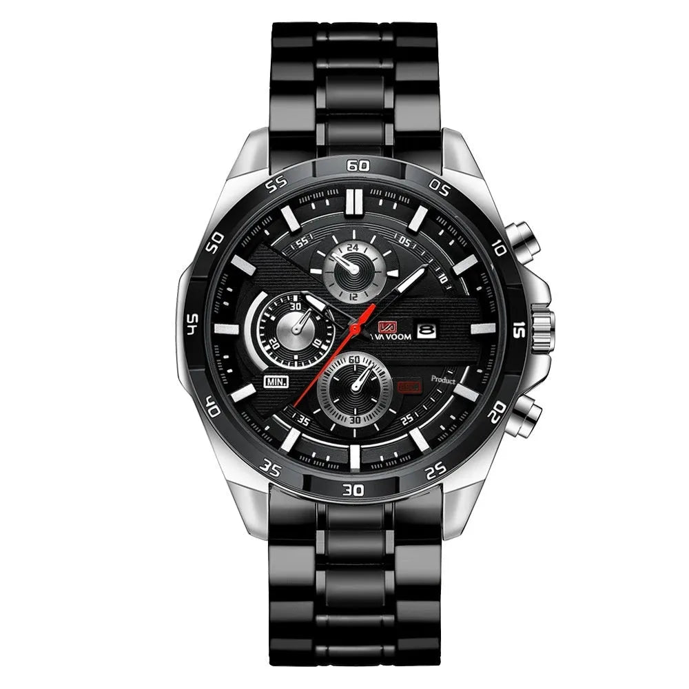 Business casual quartz watch with calendar display and water-resistant construction in multiple colour options