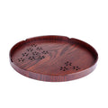 Wooden dessert plate with hollow cherry blossom pattern measuring 30 cm diameter