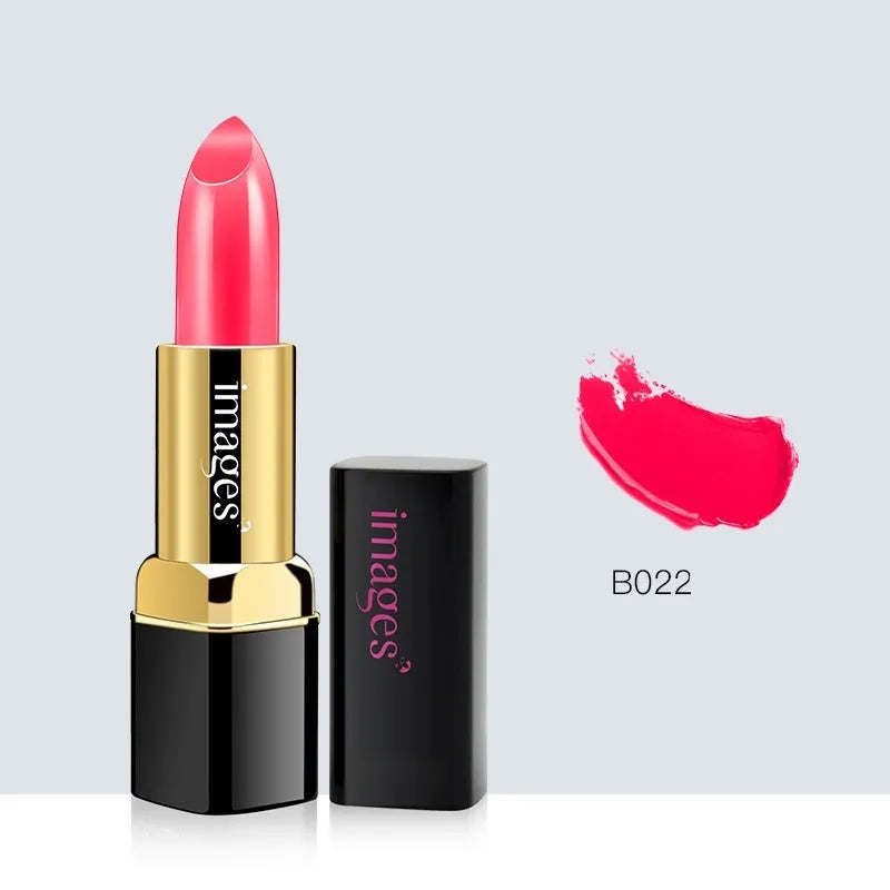 Lipstick lip gloss tube showing colour range including coral red, classic red, and babie pink shades