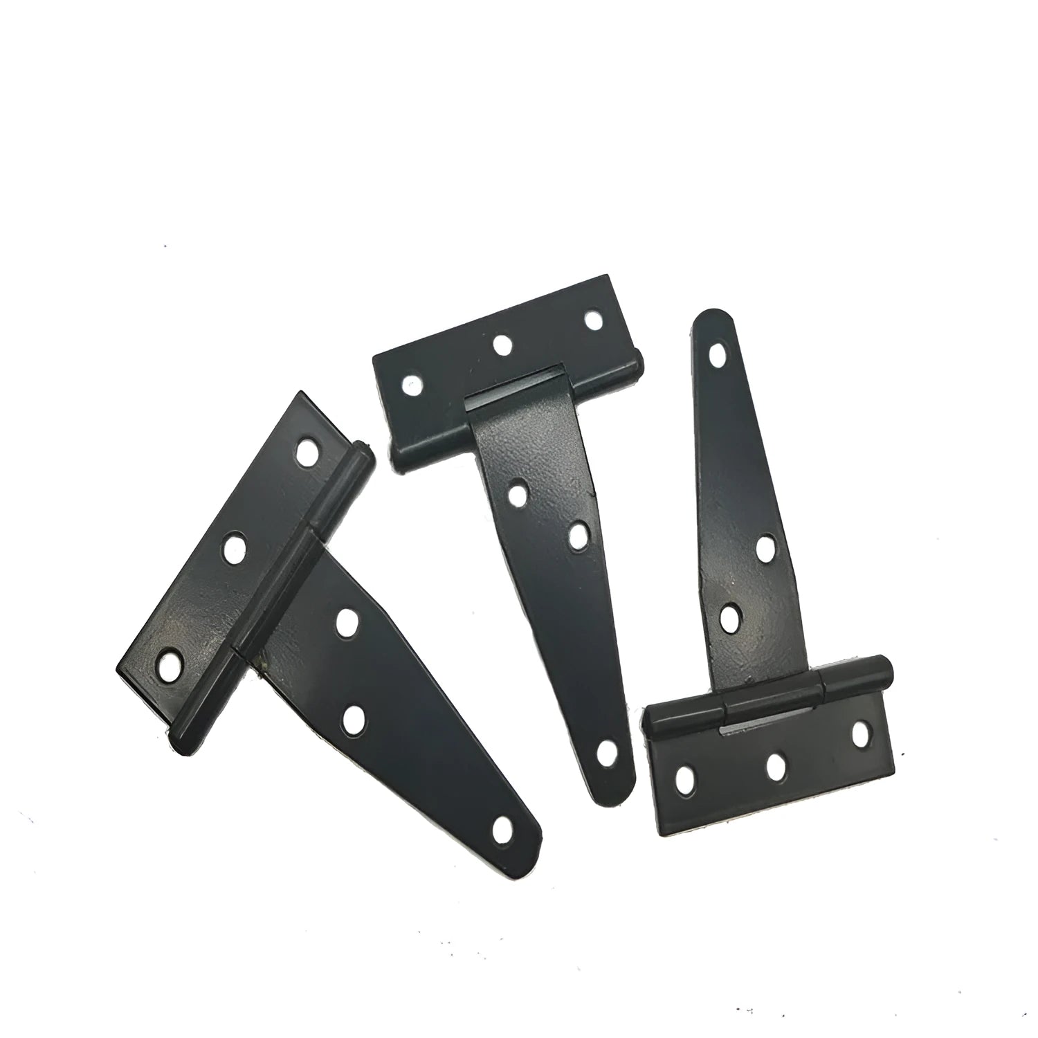 T-shaped iron door hinge for wooden gates, shown in straight arm design.