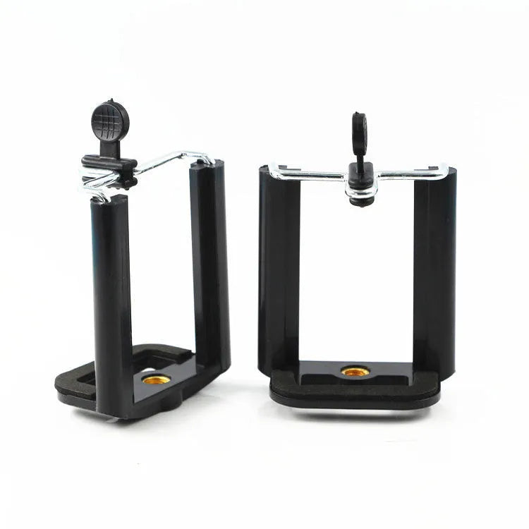Black plastic U-clip mobile phone holder with a 1/4-inch mounting screw