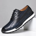 Men's brown lace-up casual calf leather loafers with rubber sole and low heel on display