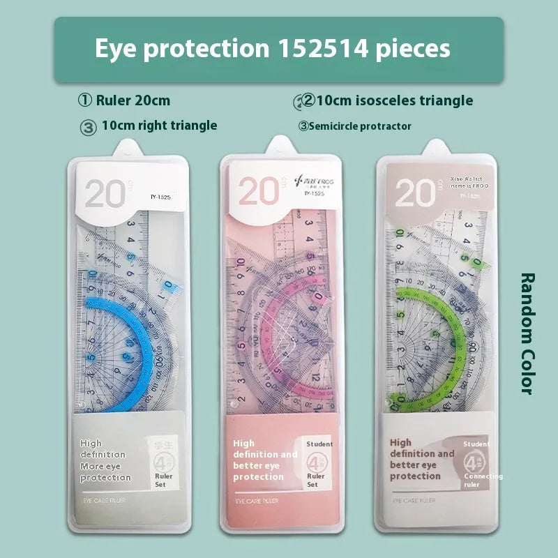 Youpai transparent acrylic drawing ruler set with square protractor on a technical drawing.