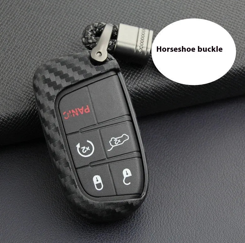 Carbon fibre patterned silicone protection case for Dodge Chrysler Fiat car remote keys with buckle attachment option