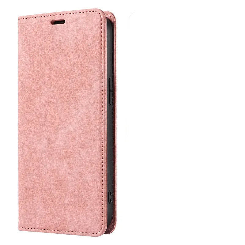 Magnetic flip phone case in solid grey leather and TPU material compatible with various iPhone models