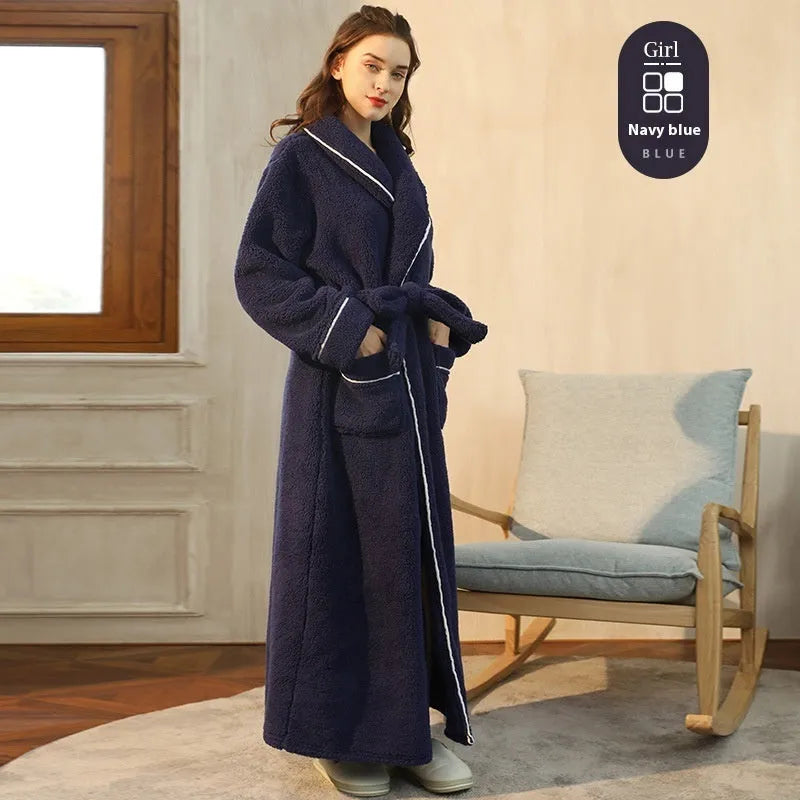Super-thickened polyester flannel couple's winter nightgown in plus sizes with multiple colour options.