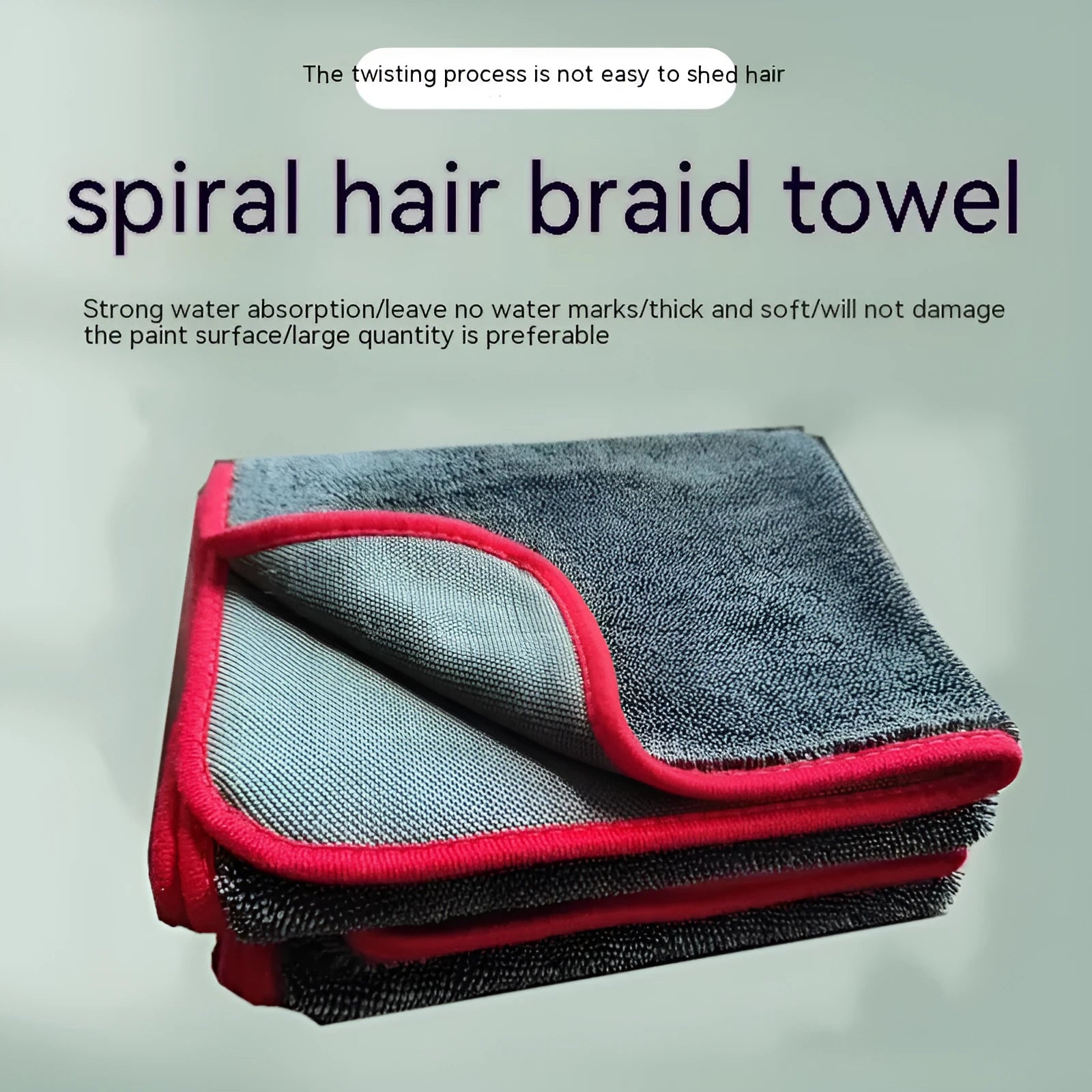 Grey car cleaning cloth with a hemmed edge, shown in various sizes for interior wiping and drying.