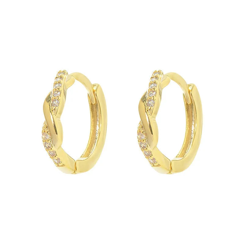 Geometric interwoven hemp rope earclip earrings with round bead accents in gold or silver colour