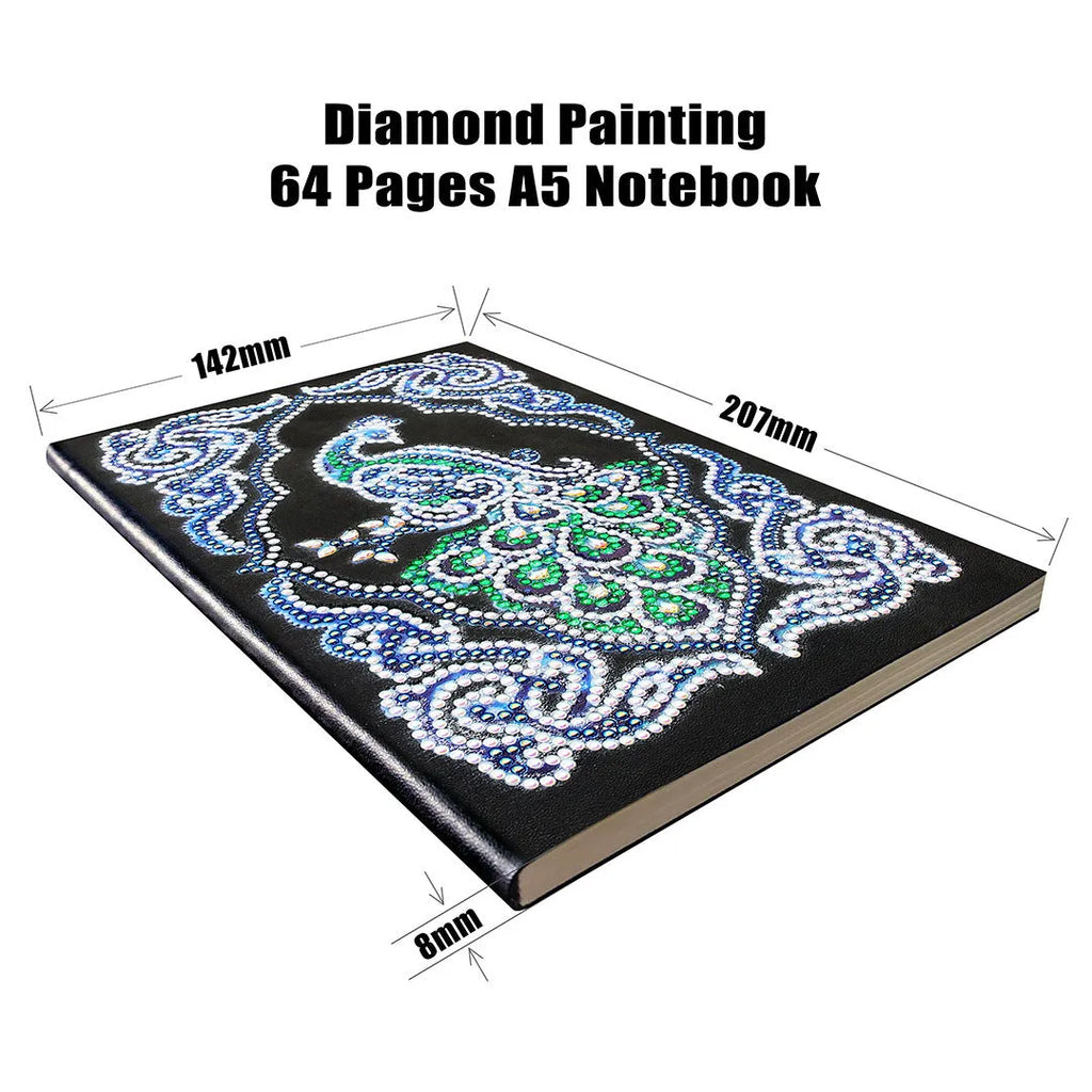 Black A5 diamond painting notebook with shaped and bright crystal drills on cover