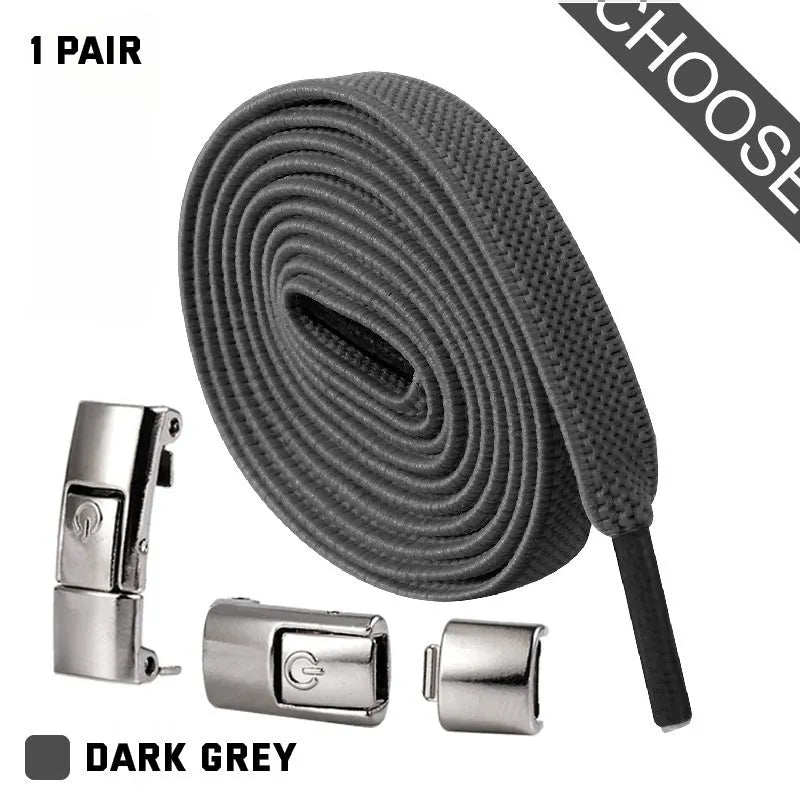 Press lock elastic shoelace with 8mm flat width and cotton weave on a trainer.