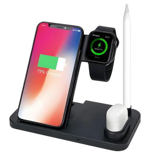 4-in-1 wireless charging station with adjustable magnetic phone stand, charging Apple Watch, AirPods and Apple Pencil simultaneously