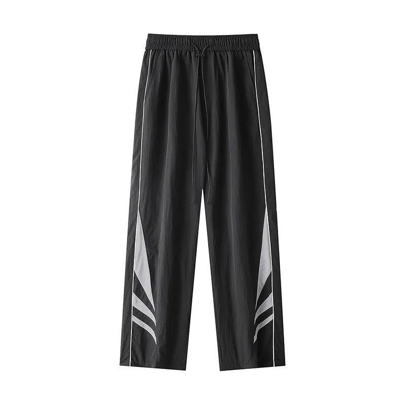 Men's straight leg summer trousers in black or grey with elastic waistband for plus size figures