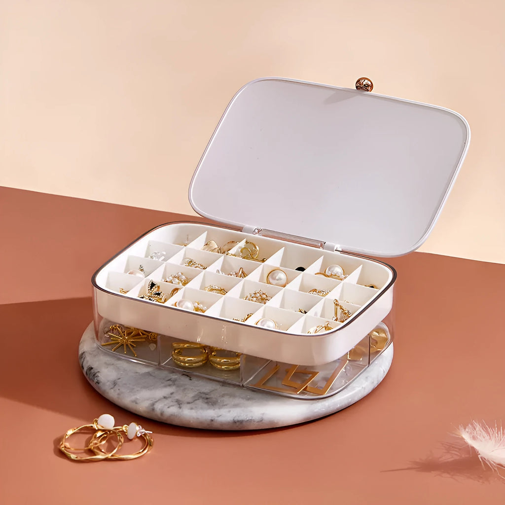 Modern minimalist jewellery storage box in green with multi-layer compartments