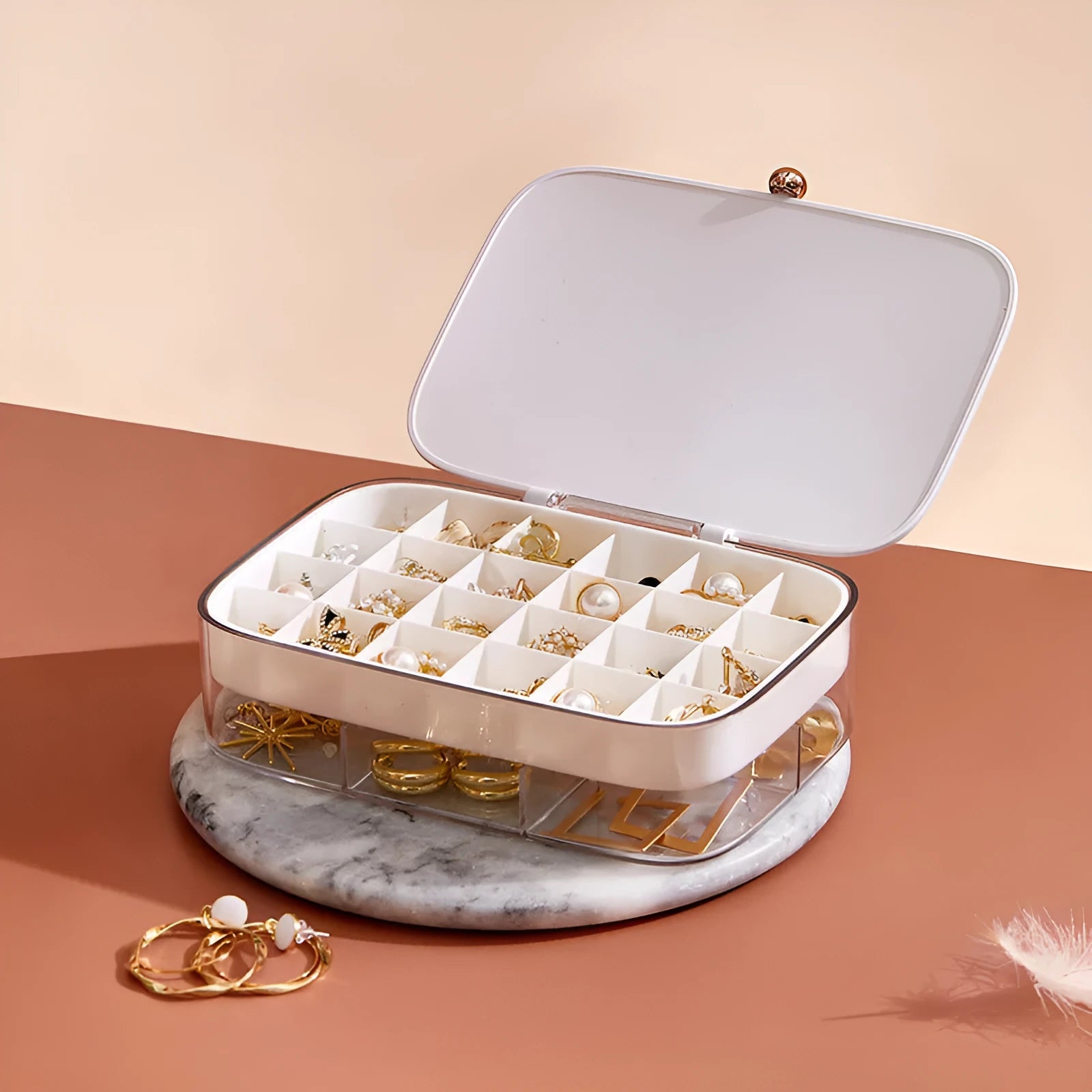 Modern minimalist jewellery storage box in green with multi-layer compartments