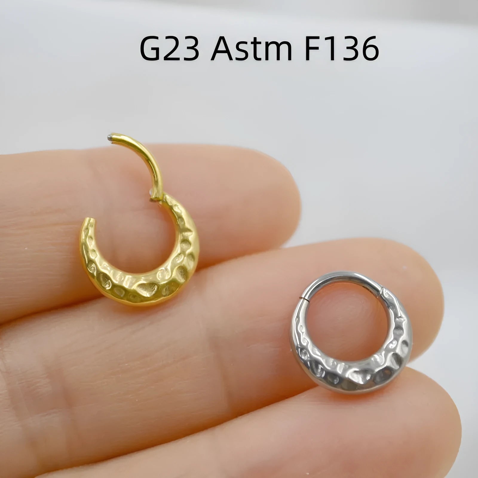 Titanium alloy concave-convex nose ring in gold or silver colour with 8mm or 10mm length options