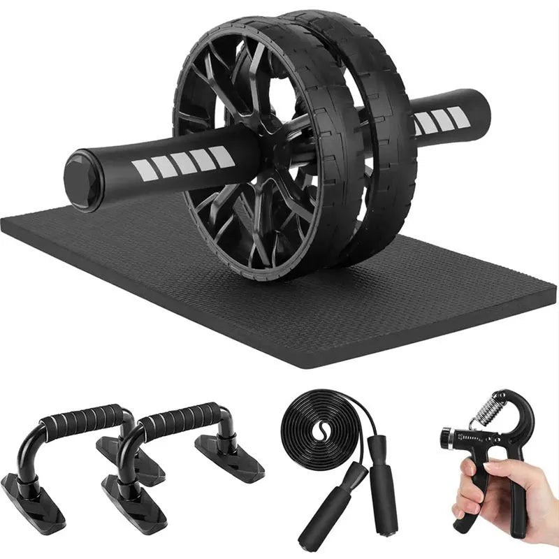 Push-up bracket fitness equipment with abdominal wheels in red, green, black, and blue colour options