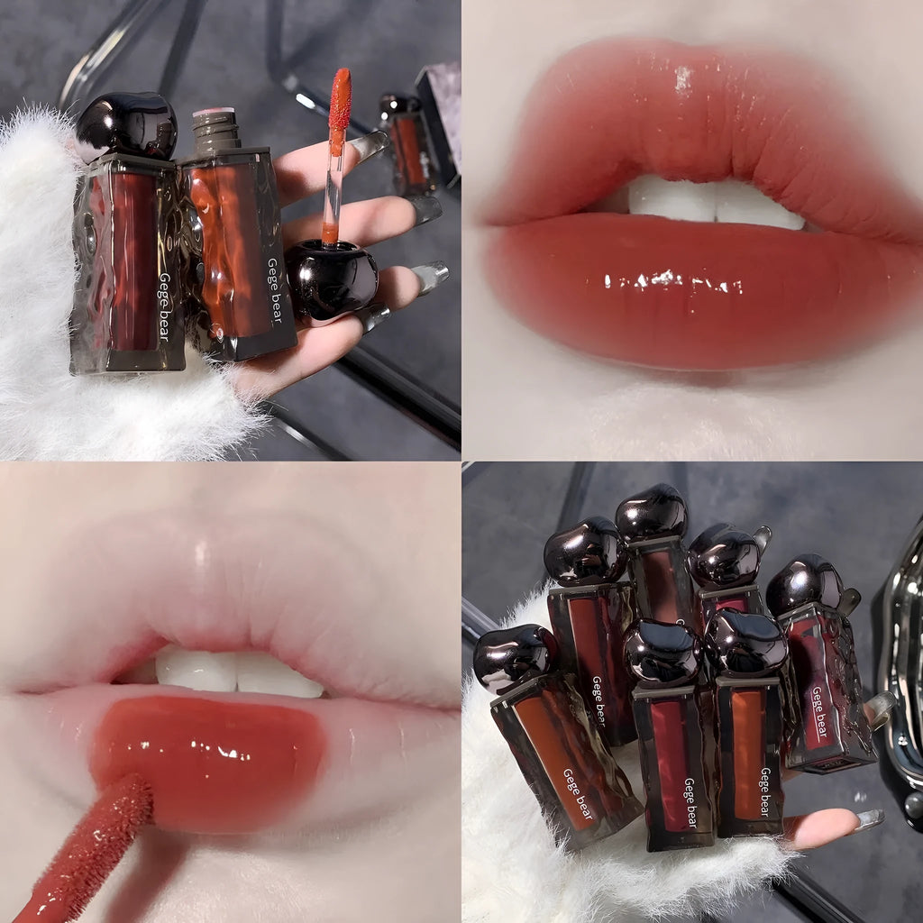 Glacier Lava Lip Lacquer cosmetic product in water-light mirror finish with seven shade number options