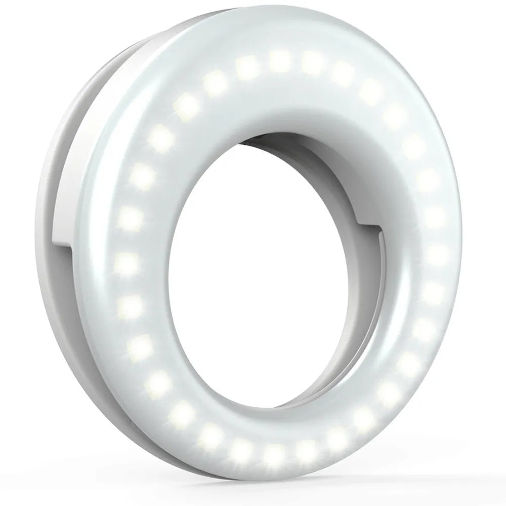 Compact black USB rechargeable selfie ring light for mobile phone photography