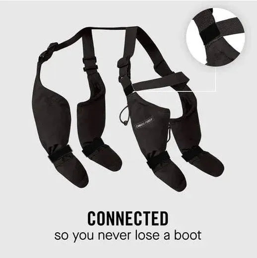 Black waterproof non-slip dog shoes in six sizes with adjustable straps for paw protection