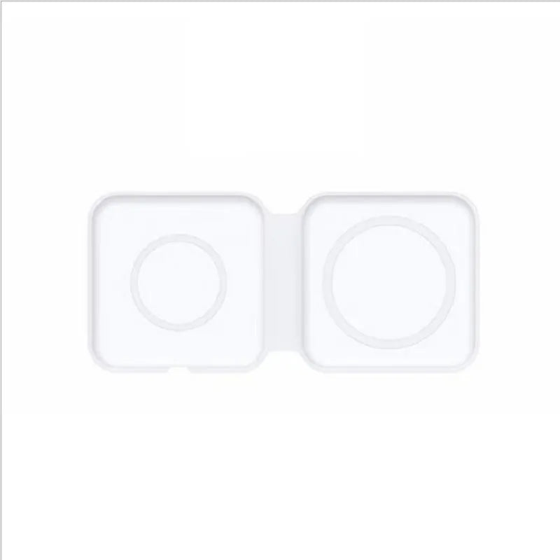 White 2 in 1 magnetic wireless charging dock with foldable design showing dual charging surfaces