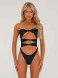 Women's hollow out one-piece swimsuit in stretch nylon fabric available in multiple colours