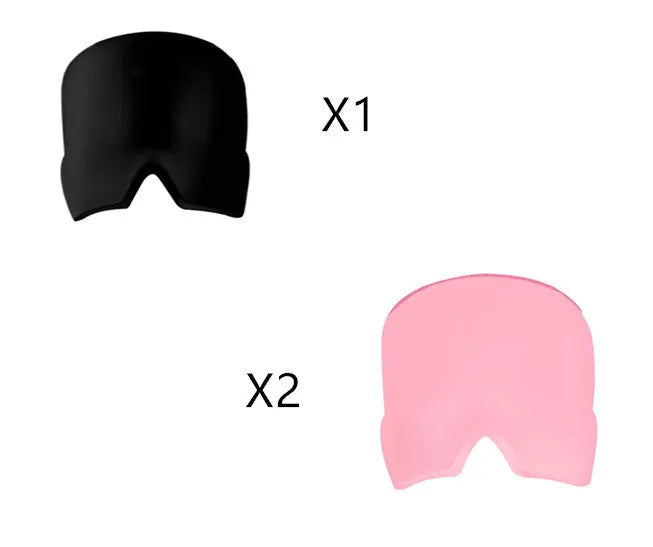 Black elastic cloth gel eye mask for headache relief measuring 22cm by 17cm