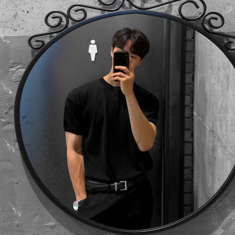 Men's black short-sleeved slim-fit knitted shirt made from polyvinyl alcohol fibre fabric