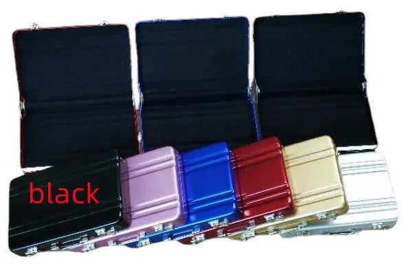 Aluminium alloy metal card holder in six colours measuring 100x65x16mm